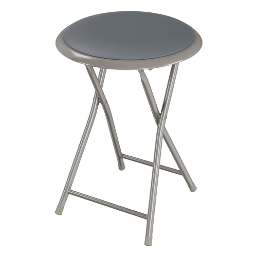 Image of Lavish Home Folding Bar Stool - Portable 18-Inch Backless Seat with 225lb Capacity - Compact Foldable Stool for Kitchen, Dorm, RV, Rec Room or Extra Seating (Gray)