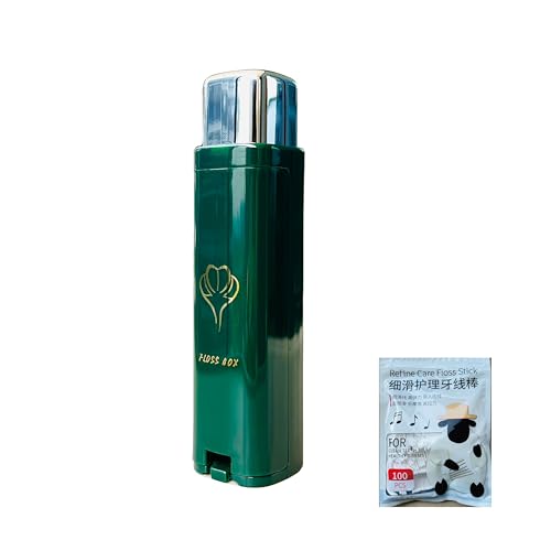 Tilanneo Compact Portable Dental Floss Pick Box/Dispenser for Travel & On-the-Go Comes with 100 Refill Picks (Forest Green)