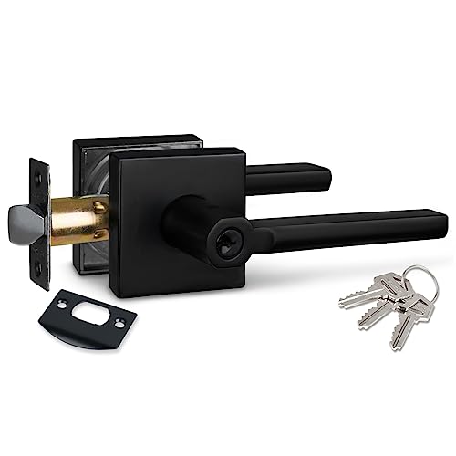 Image of NEWBANG Keyed Entry Lever Lock in Matte Black for Exterior Door HD1601-DB-ET-1P