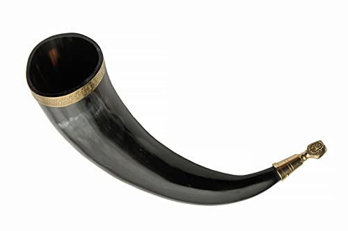 SZCO Supplies 10oz. Black/Brass Horn Viking/Medieval Style Beer/Mead/Grog/Wine Drinking Horn (230980)