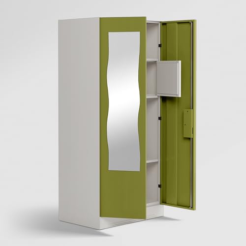 Image of GODREJ INTERIO Almirah Slimline 2-Door Steel Almirah, Cupboard for Clothes (Textured Green Leaf), 1-Year Warranty, 1 Locker, 4 Shelves and Curvilinear Mirror