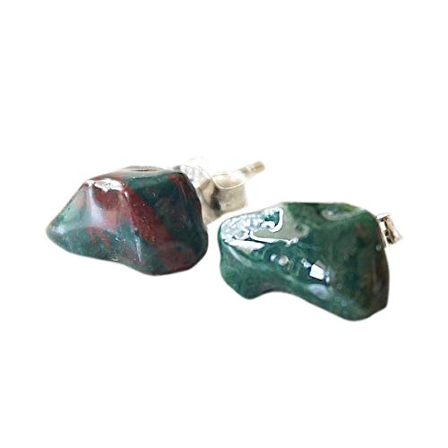 Designs by Nature Gems Handmade Women’s Bloodstone Stud Earrings Sterling Silver, March Birthstone
