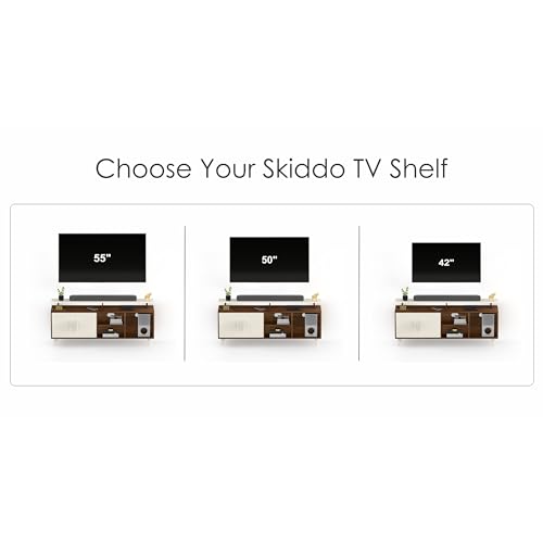 BLUEWUD Skiddo Engineered Wood TV Entertainment Unit Set Top Box Stand/TV Cabinet with Shelves for Books & Décor Display Unit Bed Living Room Upto 55 Inches - DIY (Brown Maple & White) 5 31Hwc+ ln5L