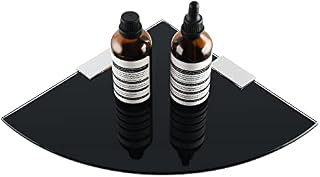 SAYAYO Bathroom Corner Shelf Glass Shelf Wall Mounted 7MM Tempered Black Glass with Chromed Stainless Steel Shelf Brackets Supports 250MM Diameter, EGBL2010S-B