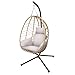 Hanging Egg Chair with Adjustable Stand,Wicker Rattan Hammock Swing Egg Chair with Cushion Headrest for Patio,Bedroom,Balcony Furniture,350LBS Capacity(Beige)