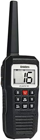 Uniden Atlantis 155 Handheld Two-Way VHF Marine Radio, Floating IPX7 Submersible Waterproof, Dual-Color Screen, All USA/International/Canadian Marine Channels, NOAA Weather Alert, 10 Hour Battery