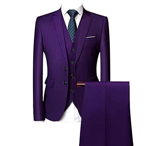 Men's Regular Fit 3 Piece Suit Set Two Button Solid Business Blazer Vest Pants Casual Slim Fit Groomsmen Wedding Suits