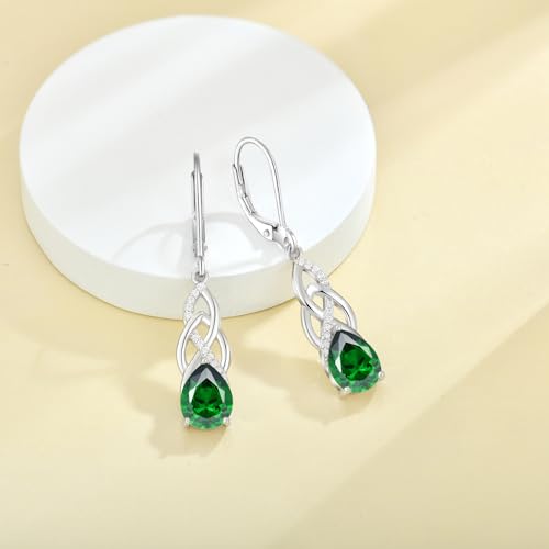 JO WISDOM Women Celtic Knot Infinity Dangle Earrings for Women Sterling Silver 7 * 9mm Birthstone Irish Twisting Drop Earrings Jewelry for Women4