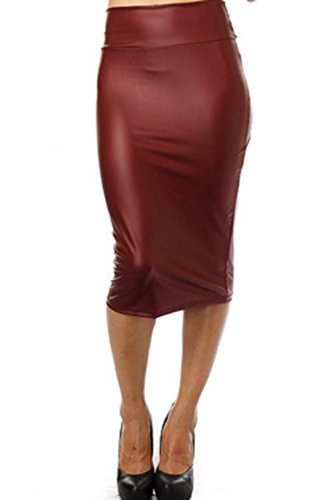 2Chique Boutique Women's High Waisted Burgundy Midi Skirt