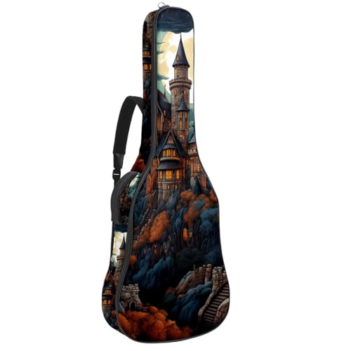 Housse guitare acoustique château Halloween élégante avec double bandoulière