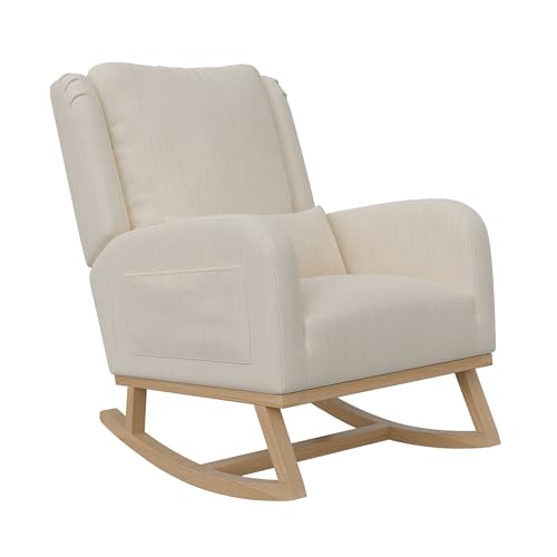 BLSYHDH Sedia a dondolo, Sedia relax, sedia da soggiorno, seDia a dondolo in legno da esterno con schienale, sediA da allattamento per camera da letto, soggiorno, balcone (Lino, Beige)