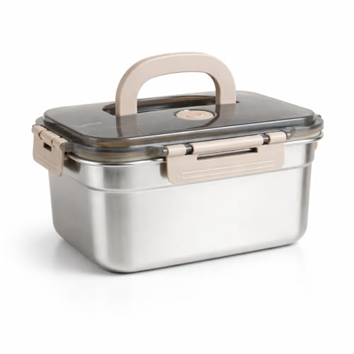 Image of Stainless Steel 2800ml Food Storage Container /Bento Lunch Box with Airtight Lid & Handle | Leakproof, Fridge & Freezer Safe Meal Prep Container for Fruits, Vegetables, Meat & Leftovers