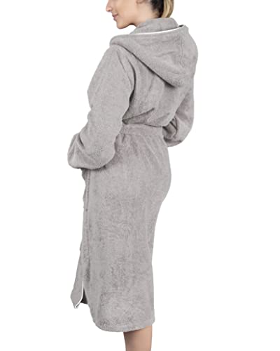 LAYNENBURG Bademantel Damen Frottee - Kapuze - Lang - 100% Baumwolle (360g/m2) - OEKO TEX Standard 100 - Größe (M, Grau)