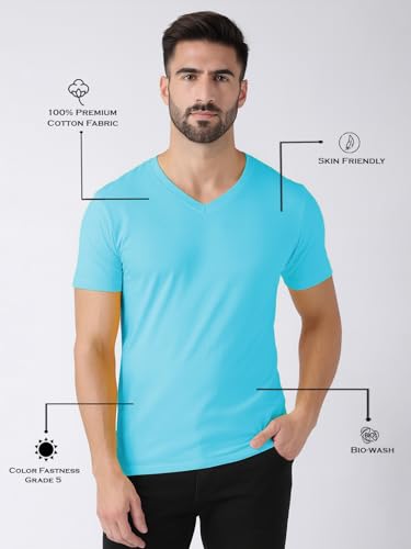 Image of Friskers Men's V-Neck Short Sleeves Cotton T-Shirt - Casual T-Shirt, Regular Fit