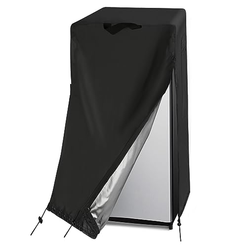 Image of 24W Large Refrigerator Cover for 24in Outdoor Upright Wine Display Fridge | 24x30x67,Waterproof Dustproof Heavy Duty Oxford Fabric,for 24 Inch 10-12 Cubic Feet Upright Beverage Freezer