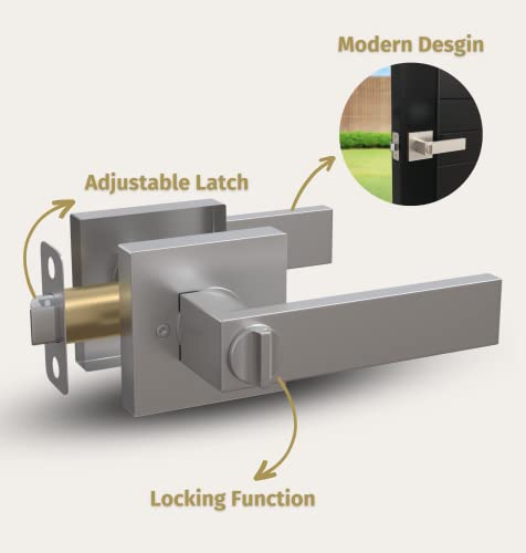 Mega Handles Entry Single I Entry Lever Door Handle And Single Cylinder Deadbolt Lock And Key Combo Pack - Heavy Duty Square Locking Lever Set For Left Or Right-Handed Doors - Satin Nickel #TOP1
