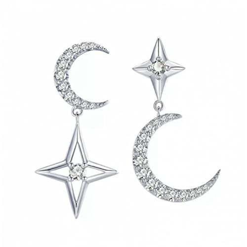 Boucles d'oreilles Lune et étoile, cadeau en zircon cubique transparent pour femme idéale