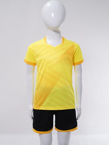 Kids Sport Shorts Sets Boys Football Sports Uniform Soccer Jersey T-shirt With Shorts Set Training Suits Yellow 15-16 Years4