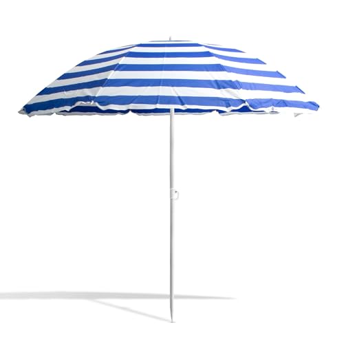 THE SECRET HOME - Sombrilla de Playa con Protección UV 50+ - Ø200 cm - Color Azul y Blanco - Parasolde Tela Oxford y Metal - Incluye Bolsa de Transporte – Ideal para Viajes y Camping