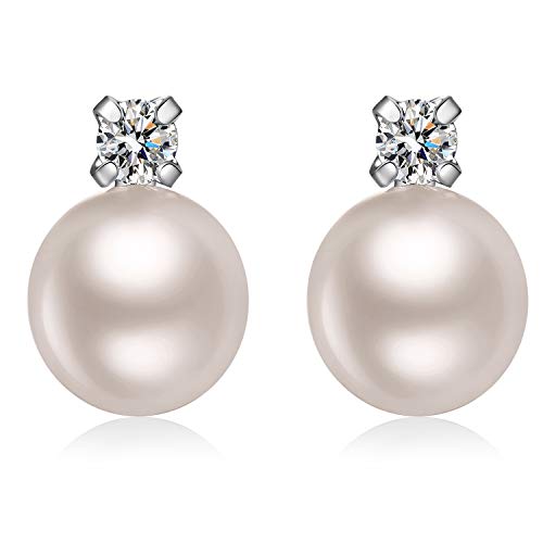 Han han Pearl Stud Earrings for Women 925 Sterling Silver, Pearl Jewelry Gift for Women 8MM-13MM