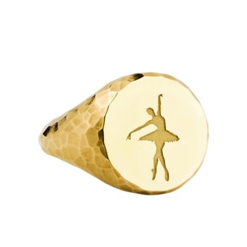 Bague Danseuse argent 925 chevalière ronde plaquée or taille US 5-12,5
