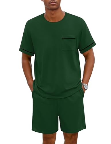 Ekouaer Men pajama set 2 Piece Short Sleeve Shirt and Shorts Lounge Sets
