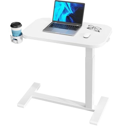 HUANUO Bedside Table with Wheels, Height-Adjustable Rolling Computer Cart, Overbed Table with Cup...