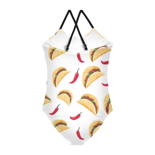 Tacos Red Chili Girls One Piece Swimsuits Peppers Sport Halter Swimwear Beach Bathing Suit 3T2
