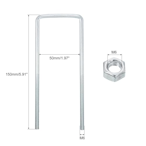 Image of uxcell Square U-Bolts, 8 Sets 50mm Inner Width 150mm Length M6 Zinc-Plated Carbon Steel U Clamp Bolt with Nuts and Plates, for Boat Trailer