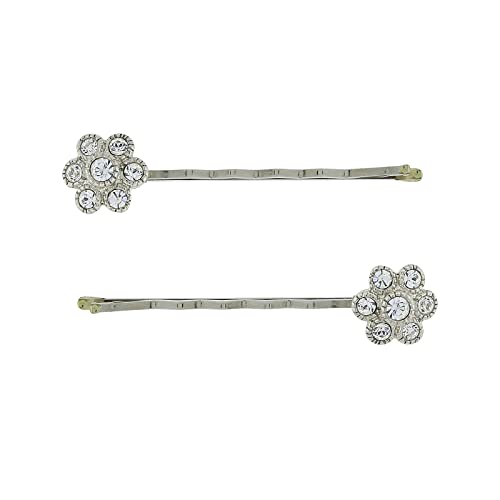 1928 Jewelry Women's Clear Crystal Flower Hair Bobby Pin Set