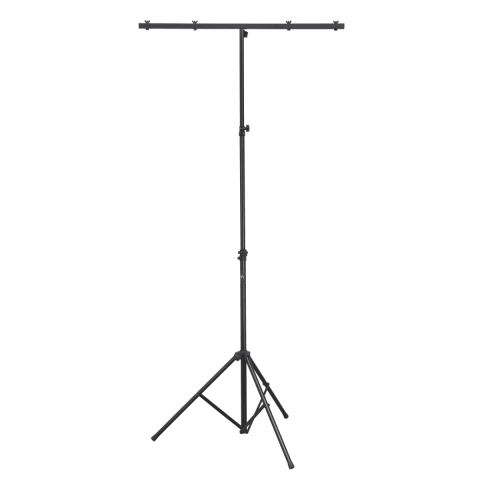 LS 100 - Stand Luci DJ con T-Bar in Acciaio, Treppiede Regolabile per Fari Led, Altezza 1.10-2.50 m, Carico Max 30 kg