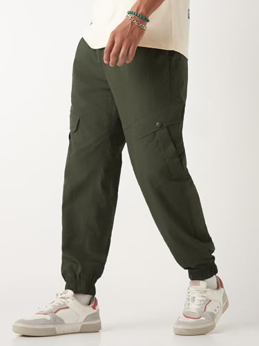 Image of Bewakoof Men's Solid Super Loose Fit Nylon Joggers