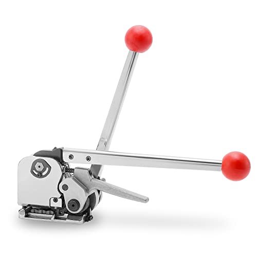 BAOSHISHAN Steel Strapping Tool for 1/2’’ 5/8’’ 3/4″ Width 3-in-1 (Tensioner, Crimper, Cutter) Steel Straps Packing Machine Sealless Combination Tool Metal Banding Tools