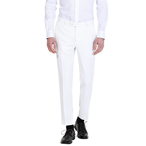 HBDesign Mens Formal Slim Fit Flat Front Straight Iron Free Trousers White