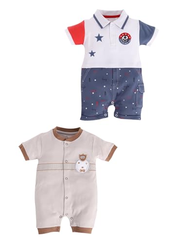 Image of BabyGo Baby Half Sleeve Rompers 100% Cotton Rompers for New Born Baby Boys|Daily Suits for Baby Boys & Girls| 0X3M|GREY1-NAVY|Onesies| Infant Clothes | Pack of 2