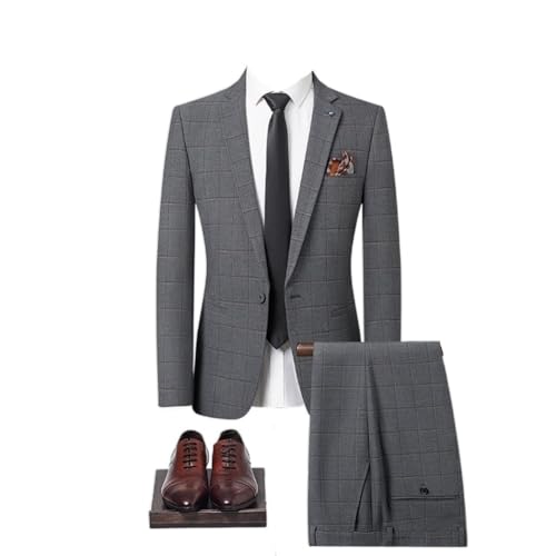 Men's Suit (Suit + Pants) Italian Gentleman Plaid Casual Slim Dress Wedding Formal Occasions 2-Piece Set