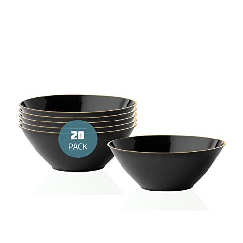 Posh Setting [20 Pack - 6 Oz] Plastic Soup Bowls Disposable Black/Gold Rimmed Plastic Dinner Bowls, Salad Bowls - Cereal Bowls For Holidays, Parties, Weddings, Fancy Disposable Dinnerware #TOP10