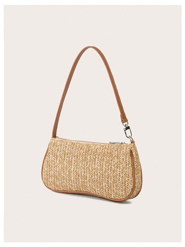 Verdusa Women's Straw Woven Shoulder Bags Zipper Underarm Handbag2
