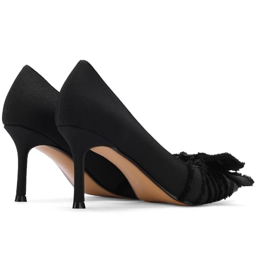 Women's Pointed Toe Slingback Heels with Bow Pearl, 3.15" Kitten Heels Slip on Stiletto Pumps with Buckled Straps for Designer Dress Shoes4