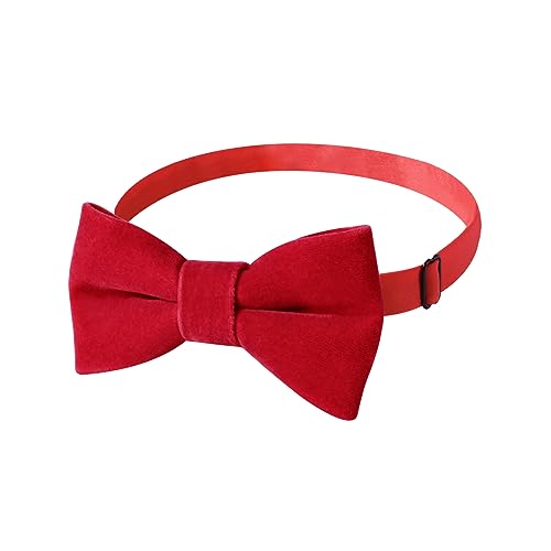 PACGOTH Bow Ties for Boys, Pre-Tied Kids Bow Ties, Velvet Bowties for Toddlers Solid Adjustable Child Bowties With Gift Box (Red) — view 3