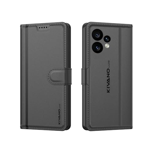 Image of KIVANO LUXE Compatible for CMF by Nothing Phone 2 Pro 5G Luxury Handmade Leather Magnetic Flip Folio Case | Card Holder & Kickstand | Slim Protective Cover | Unisex - Black