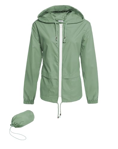 Hount Womens Lightweight Rain Jackets with Hood Waterproof Active Outdoor Rain Coats (Teal Green, L)