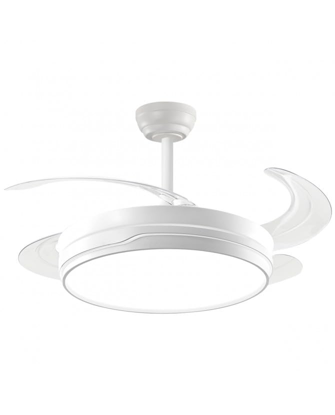 Citymart Ventilador de Techo LED con Aspas Retráctiles, Silencioso con Mando a Distancia motor DC 30W+Luz Led 54W, 6 velocidades con Memoria de la luz (Blanco Nelo)