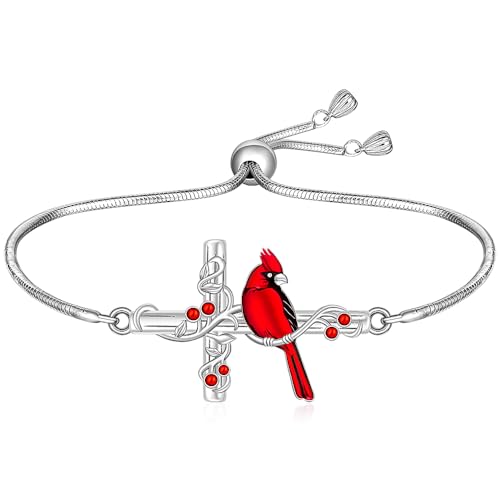 Red Cardinal Bracelet for Women Sterling Silver Cross Cardinal Bracelets Memorial Sympathy Bird Jewelry Charms Christmas Mothers Day Gifts