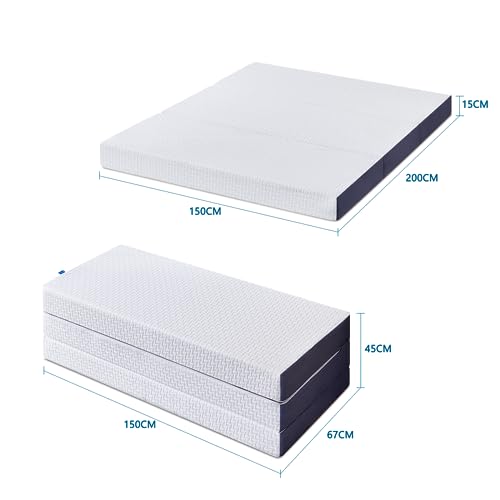 Inofia Folding Mattress King Size,15cm Memory Foam Foldable Mattress, Guest Folding Mattress with Washable Cover,Foldable in Three,Bed in a Box,100-Night Home Trial(King(150x200x15cm))