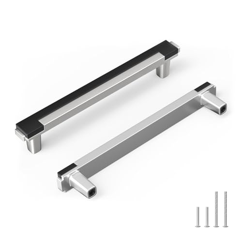 Rergy 25 Pack 5 Inch Black and Brushed Nickel Cabinet Pulls Sliver Pulls