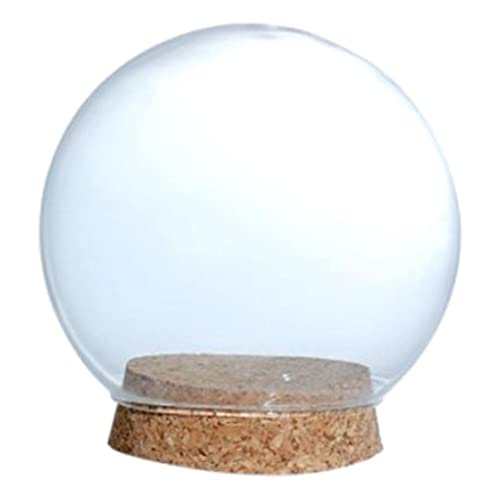 Cloche en Verre Transparent avec Socle en Bois Naturel pour Décoration Intérieure, 10cm