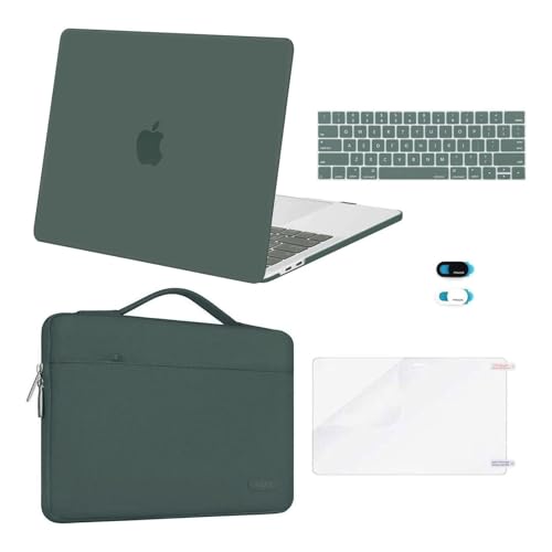 MOSISO Compatible with MacBook Pro 13 inch Case M2 2025, 2024, 2023-2016 A2338 M1 A2251 A2289 A2159 A1989 A1708 A1706, Plastic Hard Case&Bag&Keyboard Skin&Webcam Cover&Screen Protector, Midnight Green