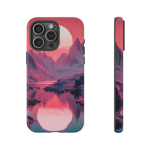 Coque iPhone 15 Pro Max rose au motif de paysage montagnard pour l'été