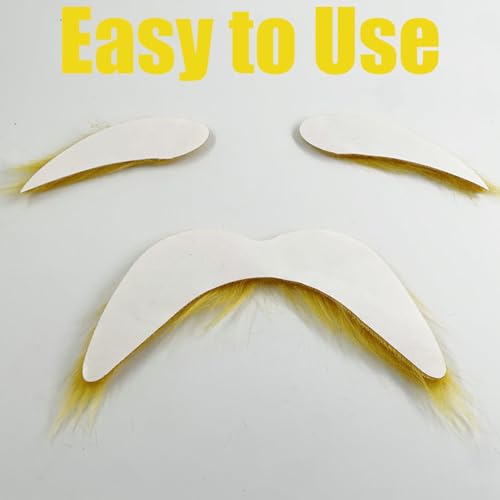 2Sätze Schnauzer Zum Ankleben,Gelbe Schnurrbart Und Augenbrauen Set,Augenbrauen selbstklebendSelbstklebender Falscher Schnurrbart im Stil eines alten Mannes,Neuartiges lustiges Schnurrbart-Zubehör